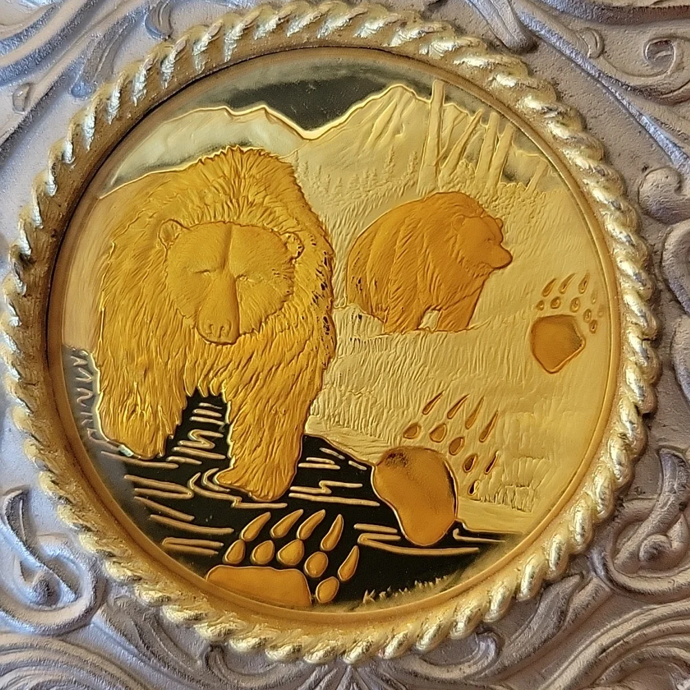 Alaska Mint Belt Buckle With Bear Tracks Coin